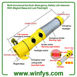 4 in 1 Multi-functional Car/Auto Emergency Safety Life Hammer With Magnet Base and LED Flashlight
