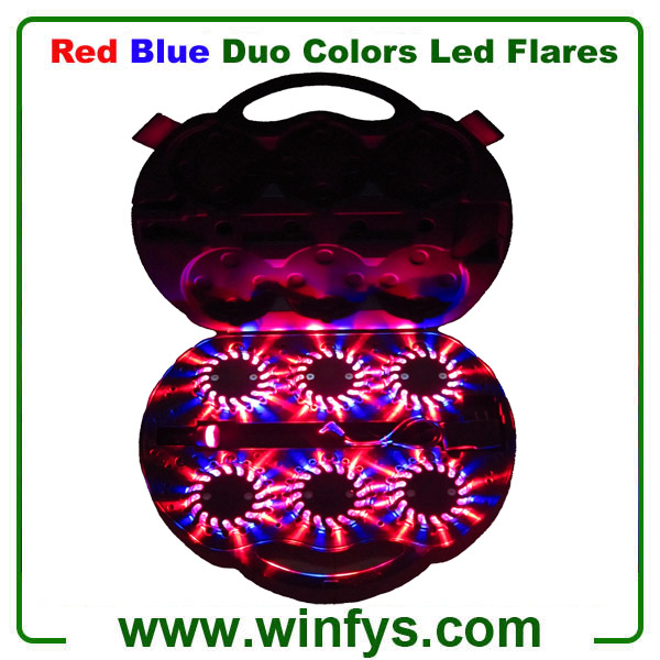 Vermelho azul Duo cores 6PK recarregável Led estrada Flares