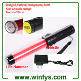 12 Inch 30cm Red Rechargeable Led Traffic Wands Led Traffic Batons With Lifehammer and Whistle